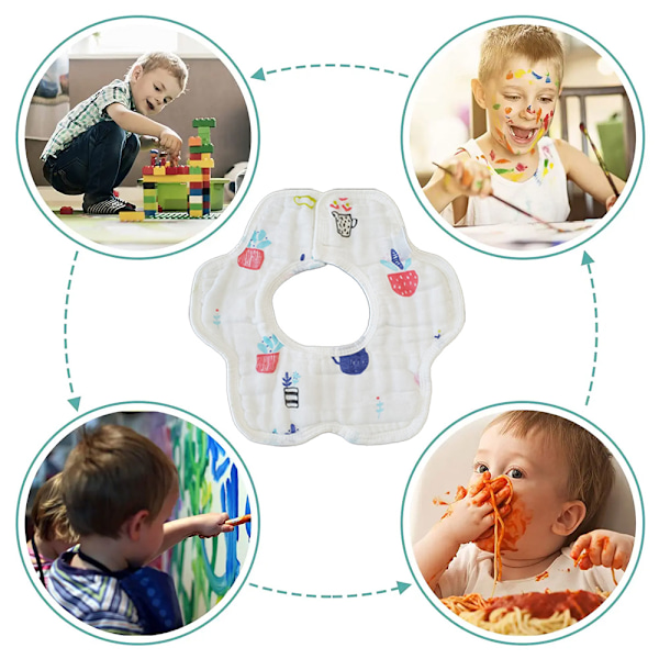Åtta-lagers babysalivhaklapp 360 graders babyblombladsskydd