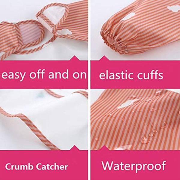 3-pack Baby Long Sleeve Vattentät Babysallad Full Coverage Förkläde Smock med Fickor 9-36 Månader