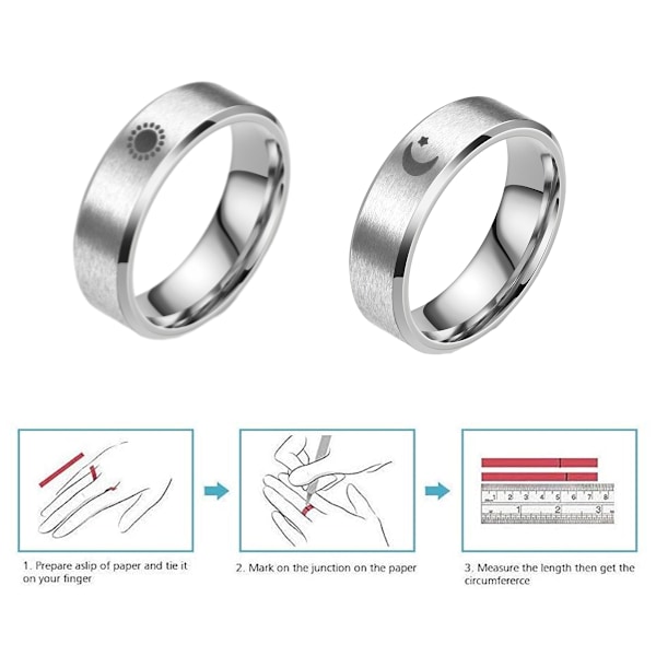 6mm Titanringar för Män Kvinnor Sol och Måne Stjärnringar Parring Rostfritt Stål Löfte Bröllopsband för Honom och Henne, Silver Komfortpassform Storlek