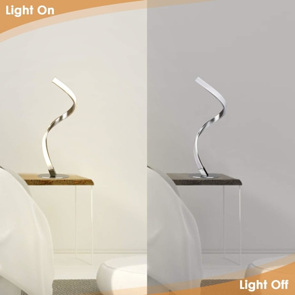 Spiral Design LED-bordslampa - Dimbar skrivbordslampa Touch-knapp, varmvit 3000K sänglampor av rostfritt stål, 1,5 m kabel, 5W 450LM Nattduksbord
