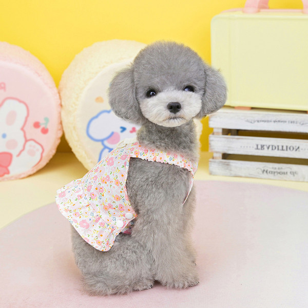Søde Hundekjoler, Blomsterprint Hvalpekjoler Tøj til Små Hunde Katte (Pink)