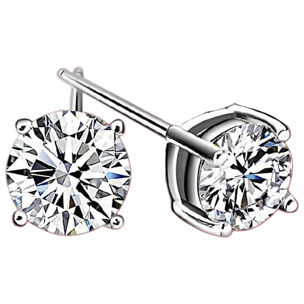 Hvide Sølvbelagte Cubic Zirconia Simulerede Diamant Glimtende Runde Stud Øreringe 925 Sterling Sølv