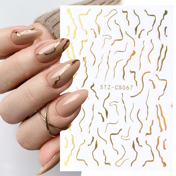 6 st Nagelsticker Linje Enkel Ko Fläck Måne Sticker Nageldekor