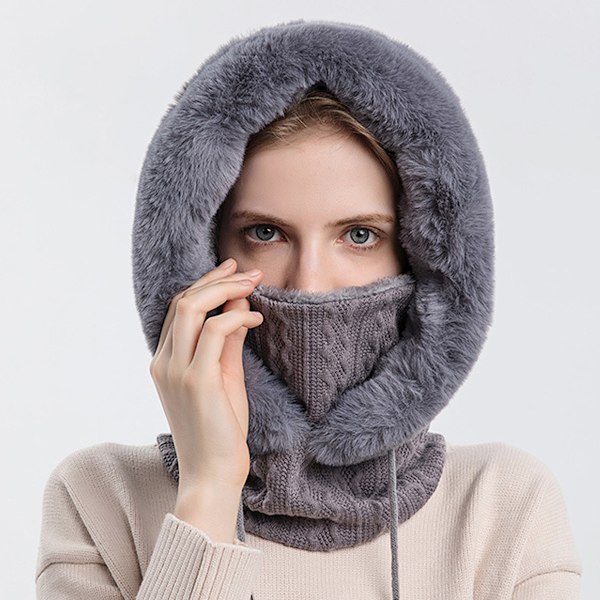 Varmt 3-i-1 Beanie Halsvarmer med Ansigtsmaske, Snørevarm Hættehue til Kold Vinter