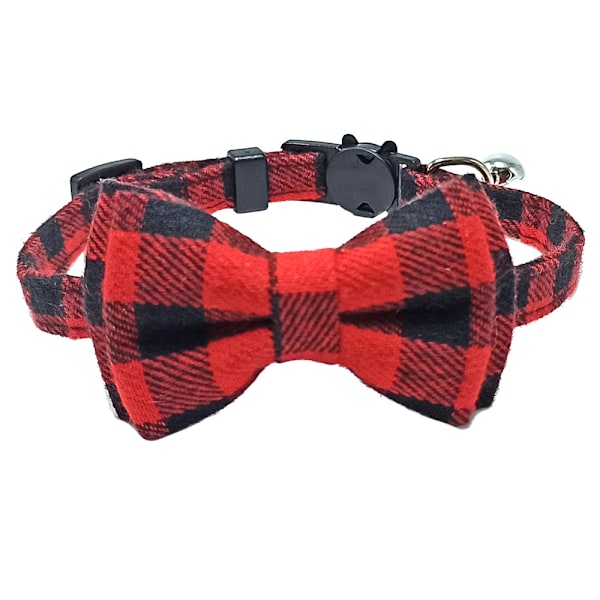 Jul hundhalsband med rosett klassiskt rutigt snöflinge mönster justerbart husdjurshalsband