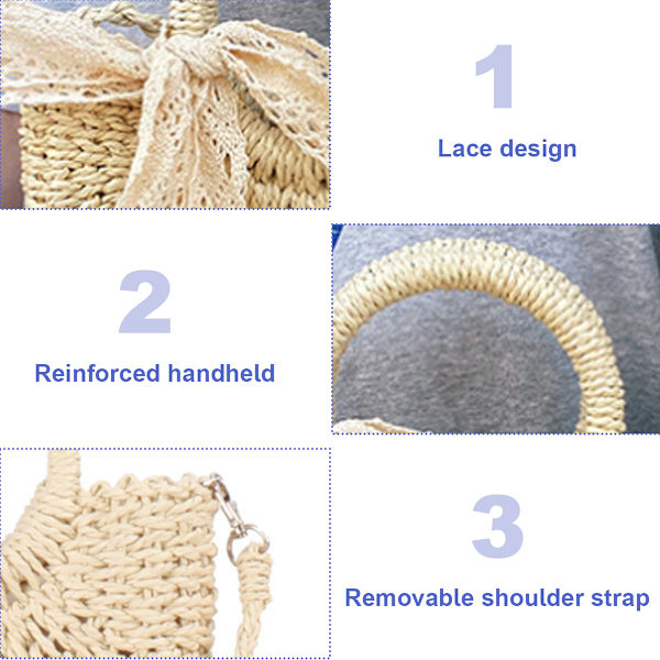 Strohstrandveske for kvinner, vevd crossbody-skulderveske, topphåndtak, satchel-håndveske, lommebok for sommeren