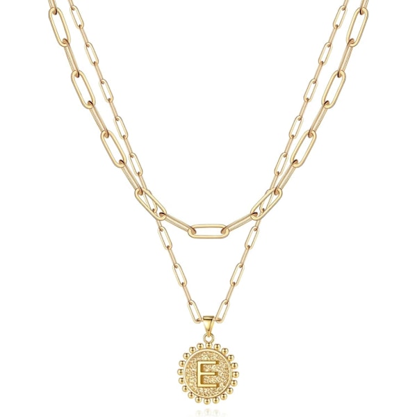 Guld Initial Halsband för Kvinnor Flickor, 14K Guldpläterad Fin Lager Papper Klipp Länk Halsband Personlig Mynt Initial Lager Guld