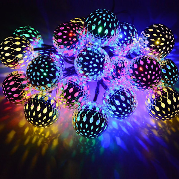 Solar String Lights - Flerfärgad Marockansk Lights String 20 LED Globe String Lights 15ft Solar Decor Lights Utomhusdekoration för uteplats bakgård