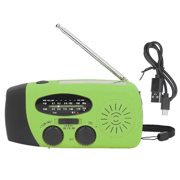 Handvevad Solradio Multifunktionell Nödradio LED-radio med Ficklampa för Utomhuscamping Green America