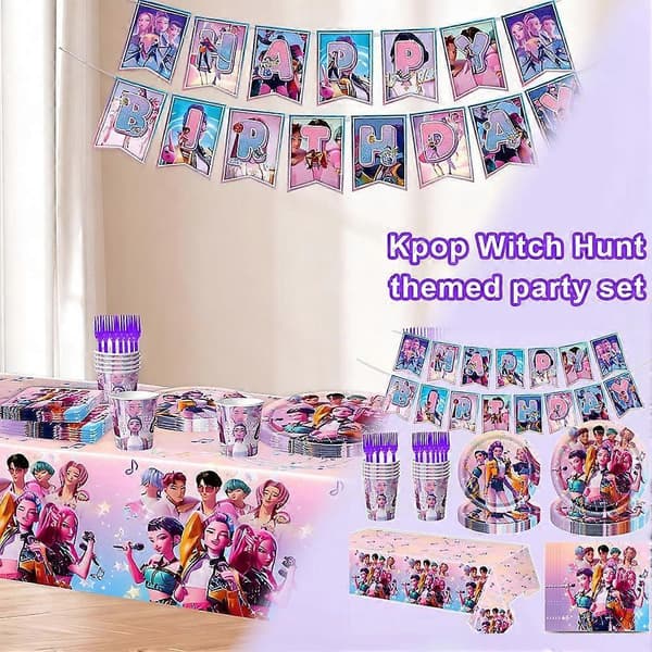 K-Pop Demon Hunters Festdekorasjonssett med Bannere, Servise, Papirkopper 6 piece set