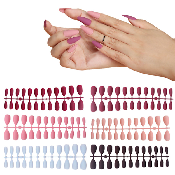 12 set Falska Naglar Medium Almond, Matt Medium Almond Falska Naglar Full Cover för Nagelkonst DIY