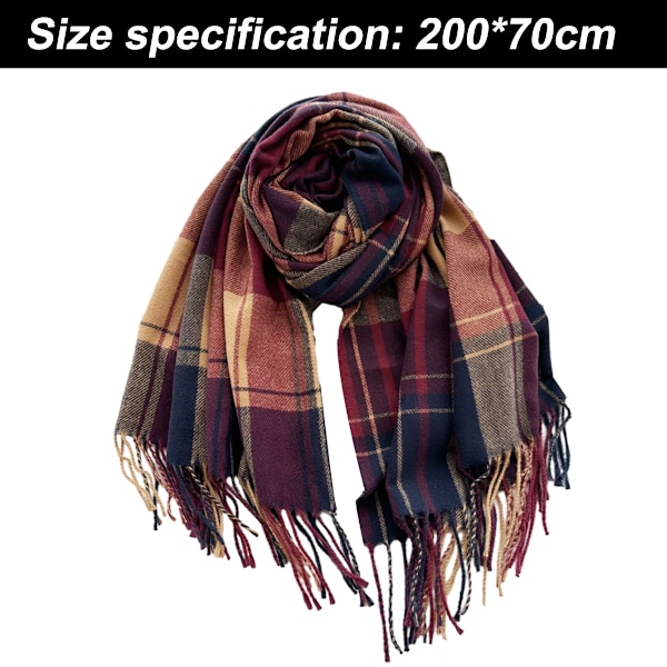 Lange pledd-sjal i chunky-strik for kvinner - Overdimensjonert vinter/høst-sjal i varm tartan
