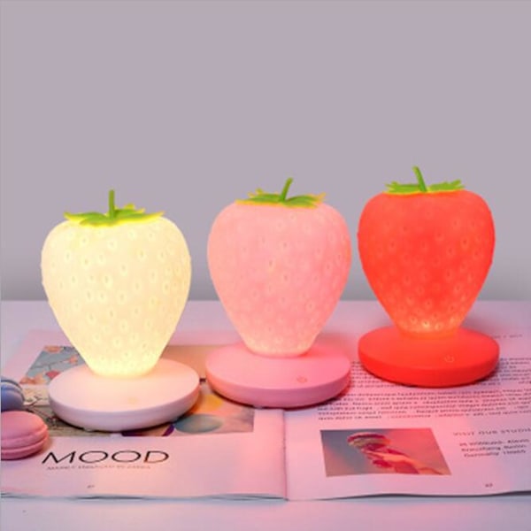 Jordgubbslampa Barnkammare LED Söt Nattlampa för barn, Färgskiftande lampa på sängkanten för barn, 3 lägen Touch, Baby Presenter till barn