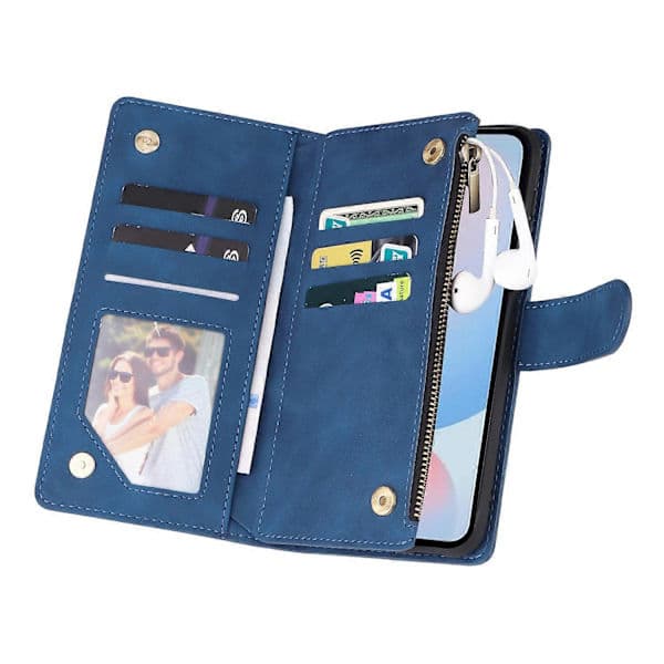 Case for Samsung Galaxy A56 5G with Zipper, Wallet, Multiple Card Slots, Leather Case Blue