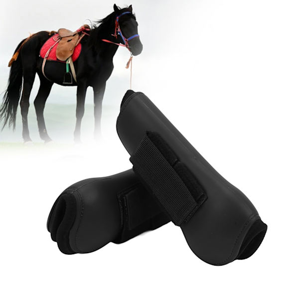 2 st. Häst Senor Boots Set Mjukt Halkskyddande Dämpande PU-Skal Senor Skydd Boots för Hästar Svart Fram Ben L