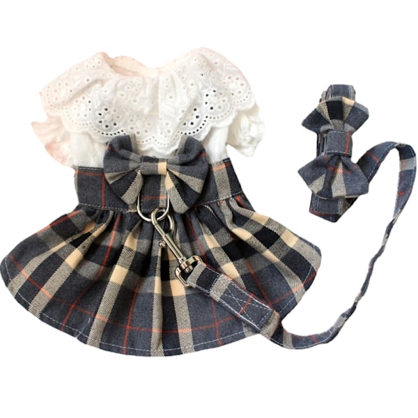 Hundekjole med Hundeline, Hundekjoler til Små Hunde Hvalp Kattekjole Sommer Hund Sløjfe Skørter Cowboy Plaid Blonder