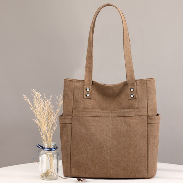 Kvinners Laptop Tote Bag Canvas Håndveske Skulderveske Klut Ensfarget Kvinneveske med Canvas Kvinneveske