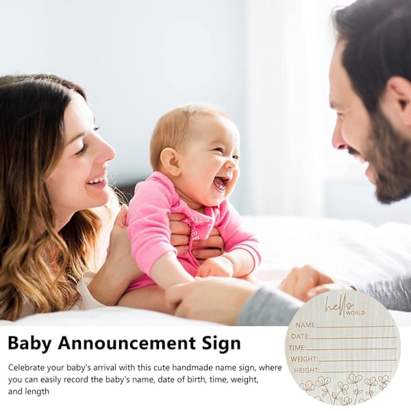 5,9 tuuman pyöreä vauvan syntymäilmoituskuvake, basswood-puinen kyltti, Hello World Baby -kyltti lastenhuoneeseen L4