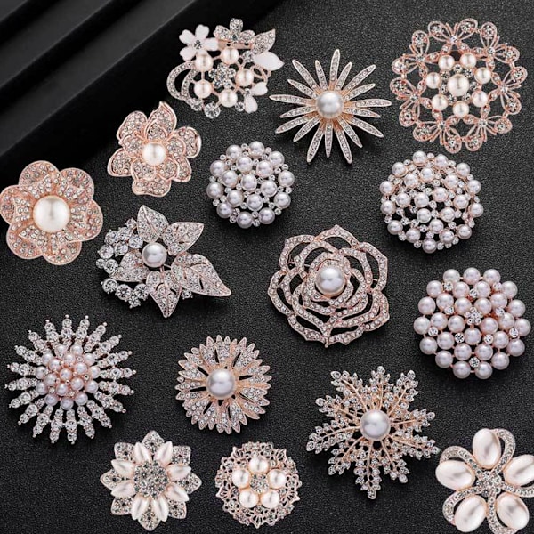 2 st Blom Brosch Corsage Simulerad Pärla Kristall, Elegant Blom Blad Brosch för Kvinnor, Brud