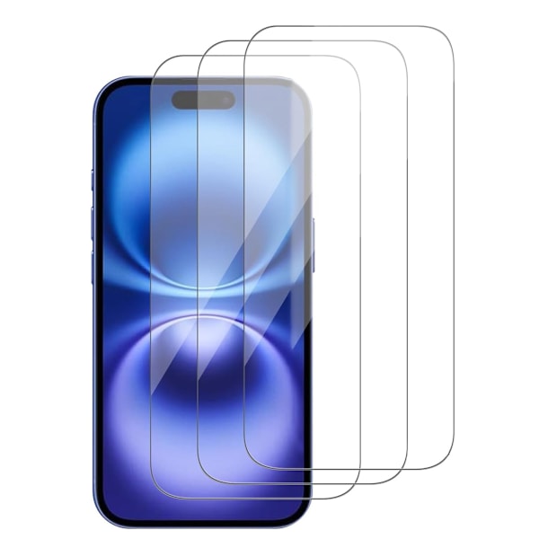 3-delars uppsättning härdat glas skärmskydd till iPhone 16 Plus