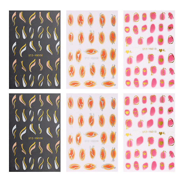 6 st Nagelstickers Dekal Marmor Vågig Nagelkonst Tillbehör Nagel DIY Dekoration 3D Limmande Nageltillbehör