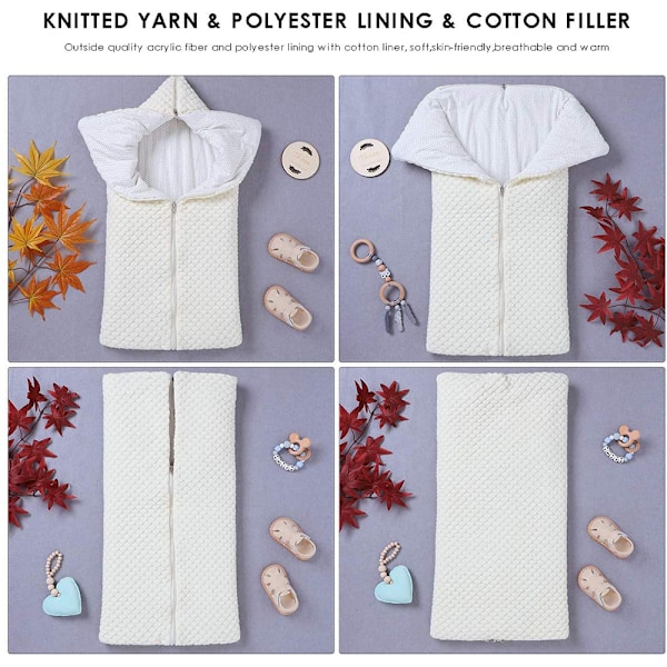 1 stk Baby Swaddle Tæppe Fleeceforet Bærbar Spædbarn Strikket Barnevogn Nap Wrap Plus Bomuld, Nyfødt Tyk Blød Varmt Sovesæk