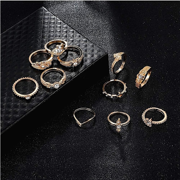Ring Guld Boho Ring Flicka Vintage Gem Kristall Ring Knuckle Knot Ring Set Tonårsfest Daglig Semester Smycken Present