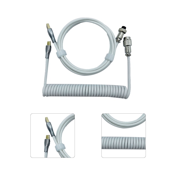 Speltangentbords Kabel Professionell In- och Utrullbar Robust Kontakt Spiralformad Tangentbords Kabel för Mekaniskt Tangentbord Vit