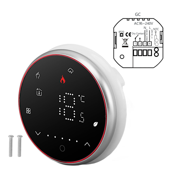 Trådløs Smart Termostat Programmerbar Smart Home Termostat til Kedelvarme AC95‑240V Rund Bundsort