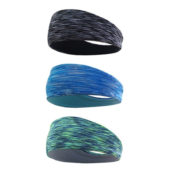 Huvudband för män, 3-pack svettband för träning, sportkylande huvudband för löpning, crossfit, fitness, yoga, cykling, vandring, elastiskt svettband
