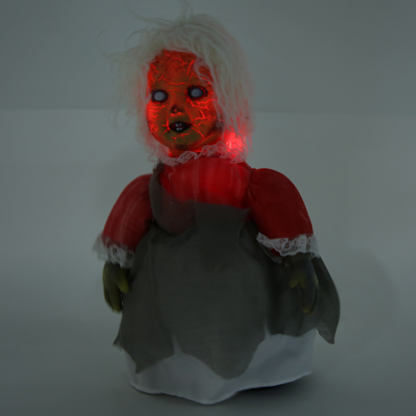 Halloween-pelottava nukke, kummitusmainen kävelevä nukke, äänenohjaus, Halloween-rekvisiitta, valkoinen hius