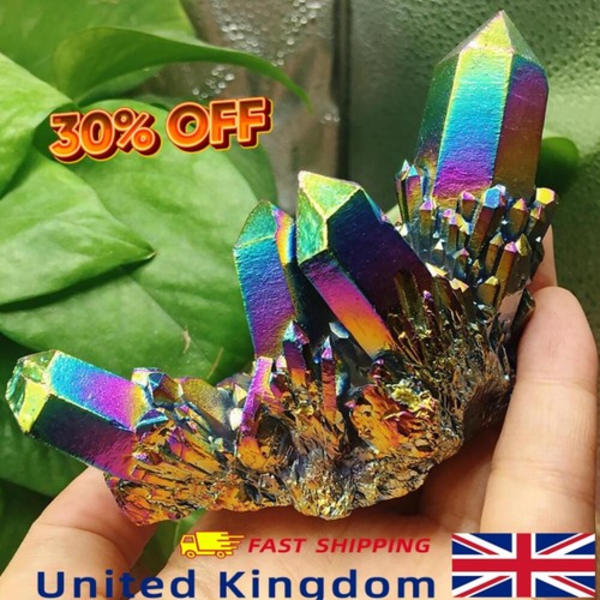 Regnbåge Aura Titanium Kvarts Kristallkluster Exemplar Healing Stone Gifts.UK