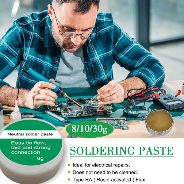 Lödflus, 8G Fluslödning, Flusmedel för Lödning, Lödpasta för Rostfritt Stål, Koppar, Järn, Nickel, Ingen Rengöring Lödpasta, Snabb Vi GreenB 10g