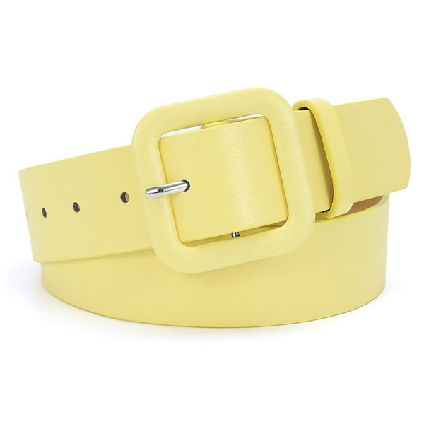 Läderbälte för kvinnor, godisfärg, avslappnat midjebälte, Tali-bälte, Pinggang-bälte, Wanita U7 yellow one size