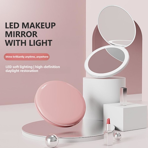 LED Sminkspegel Högupplöst Rund Sminkspegel Portabel Mini Hopfällbar Spegel Ficka V1s1 pink 1pcs