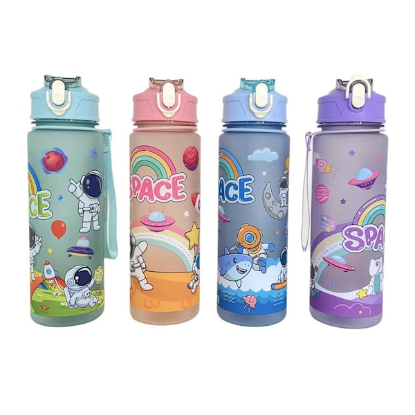 Sommar Tecknad Astronaut Frostat Vattenflaska Studsande Lock Sugrörskopp, 800ml I5 blue 800ml