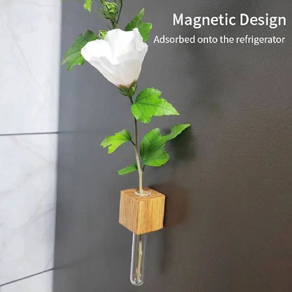 Kylskåpsmagneter Vas, Mini Glasvas, Magnetisk Väggplanta i Trä Black Walnut L 1pcs