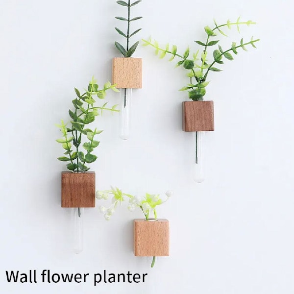 Kylskåpsmagneter Vas, Mini Glasvas, Magnetisk Väggplanta i Trä beech S 1pcs