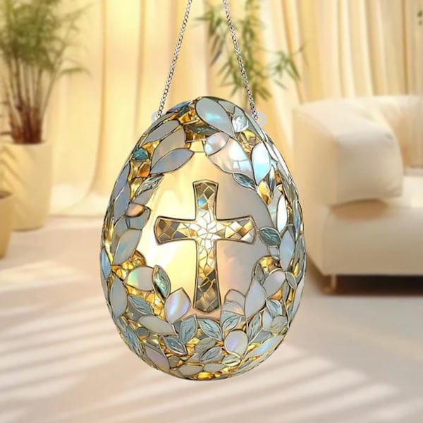 Påsk Kors Ägg Solfångare, Kristet Påsk Kors Fönsterhängande Solfångare, Kristet Påsk Målat Glas Ornament, Påsk Fönsterhängande