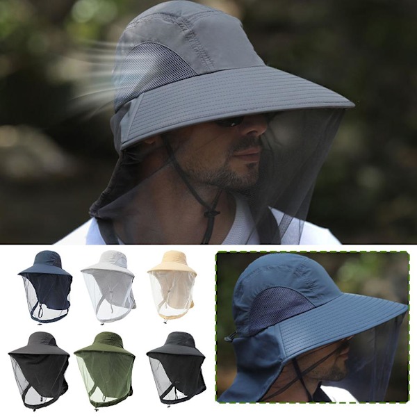 Fiskehatt för utomhusbruk med nätmask, myggsäker och solskydd Dark gray 1pc