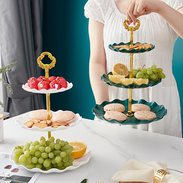 3-vånings Tårtfat Dessertställ Fruktfat Bröllop Snacks Lyxigt Partyfat Dessert Frukt Födelsedag Q0q1 white one-size