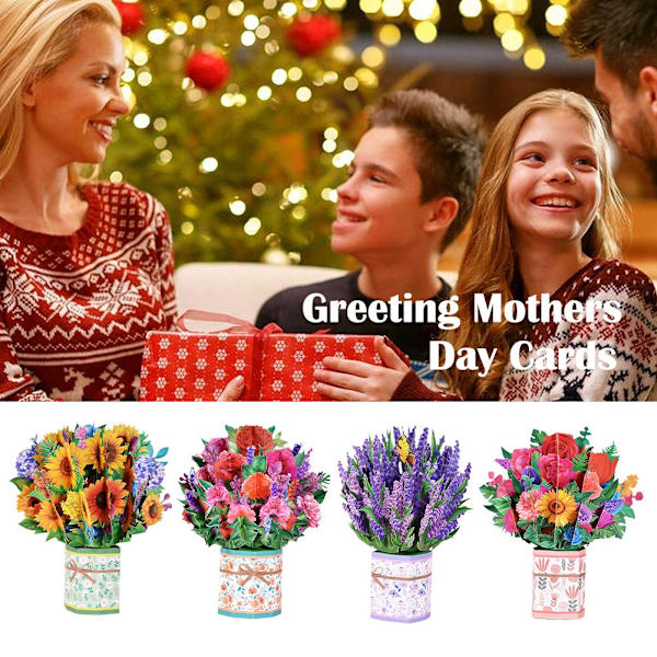 3D Pop Up Hälsning Mors Dag Kort Bukett Blommor Hälsning Ca Here's a hug 1pcs
