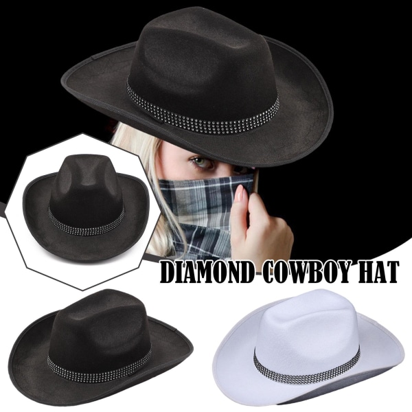 Man Kvinna Diamant Cowboyhatt Med Diamant Svart Vit.1 black One-size