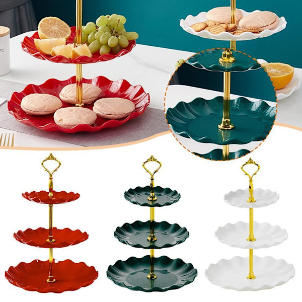 3-vånings Tårtfat Dessertställ Fruktfat Bröllop Snacks Lyxigt Partyfat Dessert Frukt Födelsedag Q0q1 white one-size