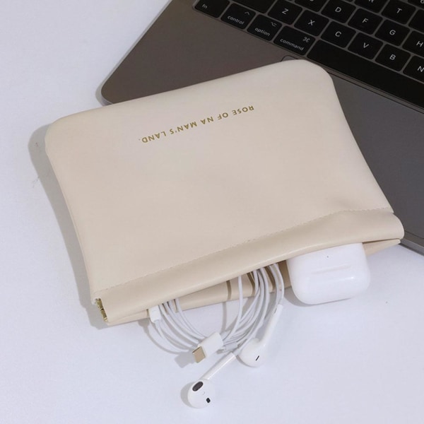 Självstängande kosmetikapåse Datakabelförvaringsväska PU Småpåsar T Large - White 1pc