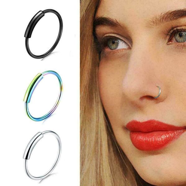 Köp 1 * Nosring Fake Body Piercing Svart Silver Kirurgiskt stålring