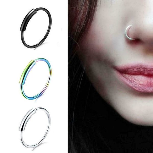 Köp 1 * Nosring Fake Body Piercing Svart Silver Kirurgiskt stålring