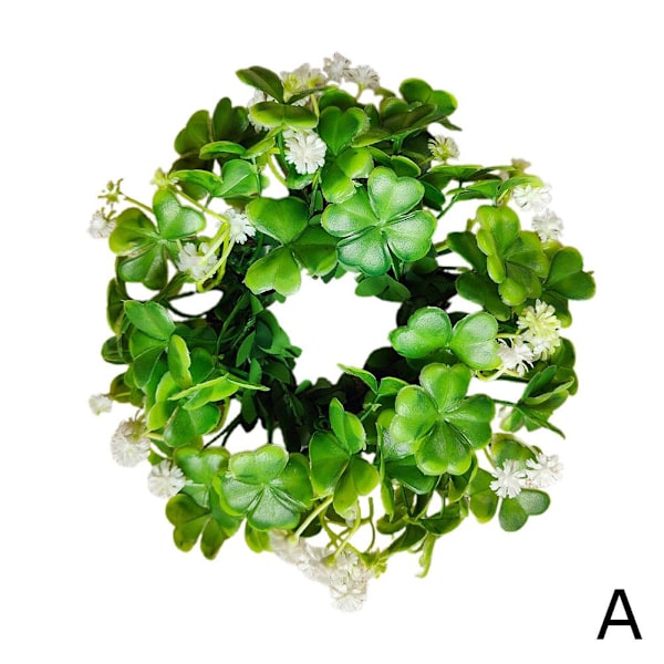 Konstgjord Shamrock Ljusring Krans för St Patrick's Day, Falsk Gr GreenA 1pcs