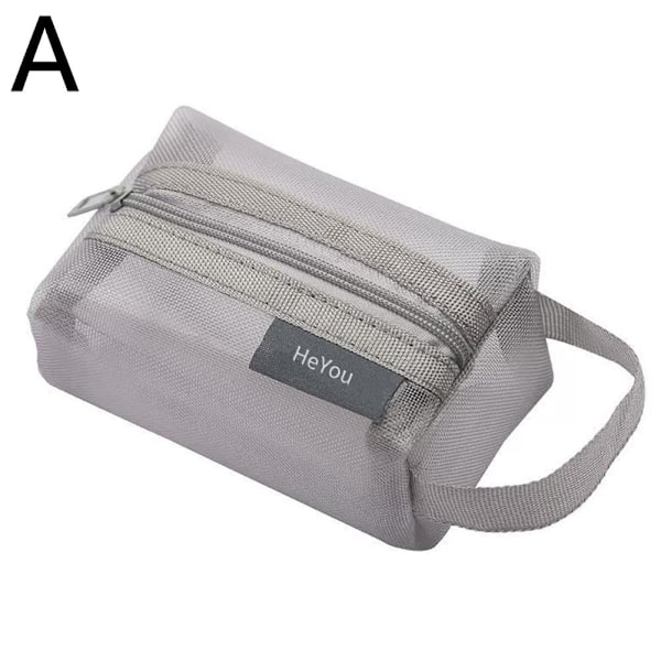 Enkel Fyrkantig Sminkväska i Nylonnät Myntbörs Stor Kapacitet Tr grey 1pcs