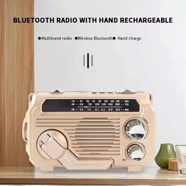 Solcellsdriven Nödradio med Handvev och Vattentät Bluetooth-högtalare copper 1 set